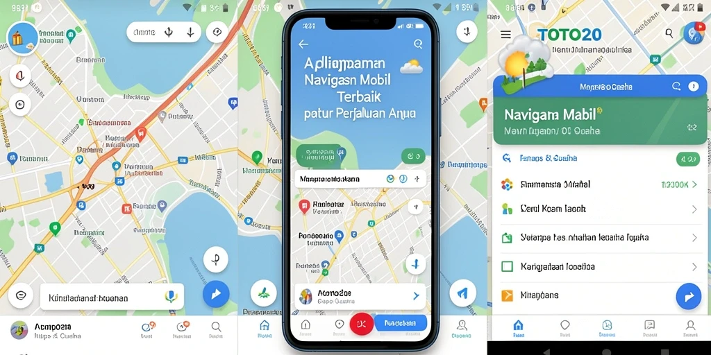 Tampilan antarmuka pengguna aplikasi TOTO20 untuk Navigasi Mobil yang menarik.